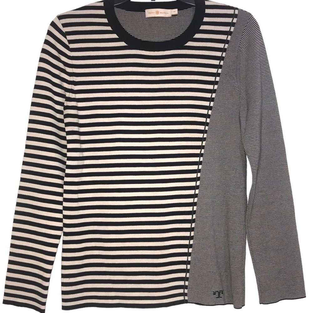 Tory Burch Long Sleeve Sweater Asymmetrical Stripe Woman’s Size Small